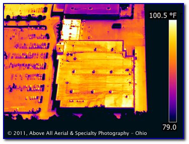 aerial thermal infrared image of the roof of a store showing water drainage paths