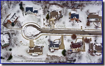 Aerial view of children's snow art