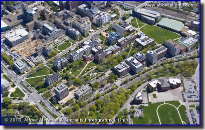 Aerial view of part of the Case Western Reserve University campus near Cleveland, OH