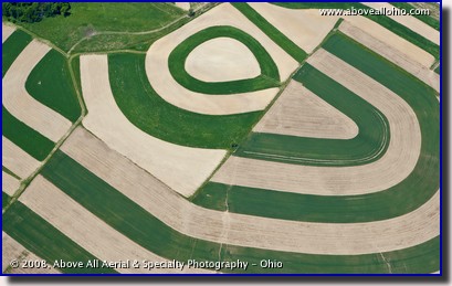 Aerial photo of interesting farmland patterns created by strip farming