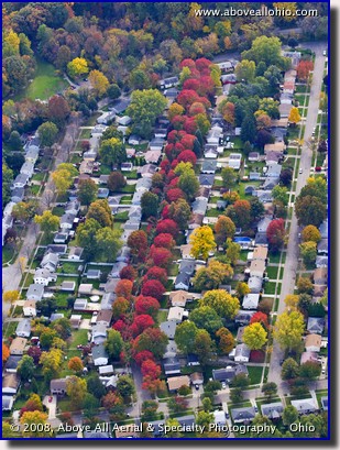 Aerial photo - fall view of a neighborhood near Akron, OH