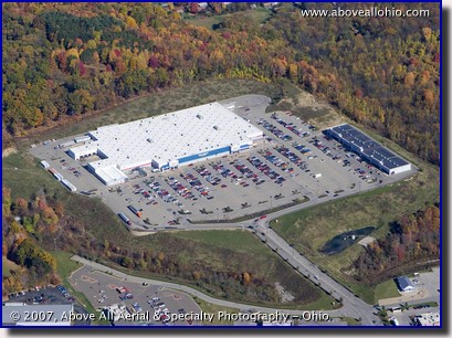 Aerial photograph of a "Big Box" retail shopping center