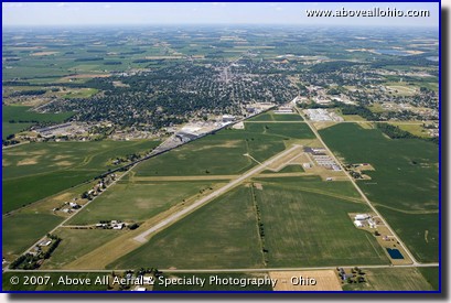 Aerial photo of the Port Bucyrus/Crawford County Airport and the city of Bucyrus, Ohio