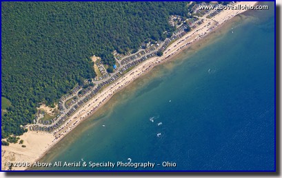 Aerial photo of a beach on the north side of Lake Erie, near Port Colborne, Ontario, Canada