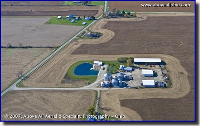 Aerial view of a family farm during the fall in rural Ohio