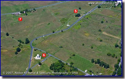 An aerial view of the Gettysburg, PA, Civil War battlefield showing the "High Water Mark" and site of Pickett's Charge.