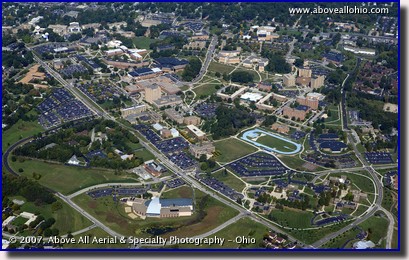 Aerial photograph of Kent State University Campus in Kent, OH