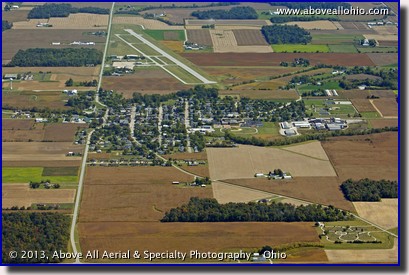 A distant aerial view of the Neil Armstrong Airport, near the astronaut's hometown of Wapakoneta, OH, in Auglaize County.