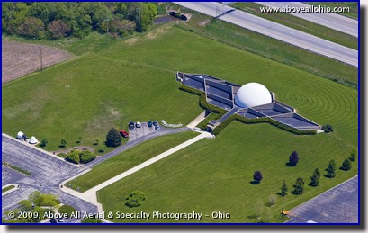 Aerial photo of the Neil Armstrong Air and Space Museum in Wapakoneta, Ohio