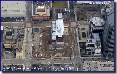 Aerial photograph of the new Franklin County court house under construction in Columbus, Ohio