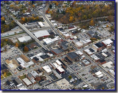 Aerial photograph of downtown Norwalk, Ohio, in Huron County