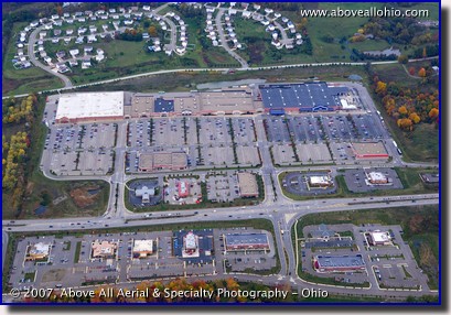 Aerial photograph of a retail shopping center near Pittsburgh, PA