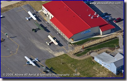 Aerial view of Aeroncas parked at the Skyline Diner at Salem (Ohio) Airpark