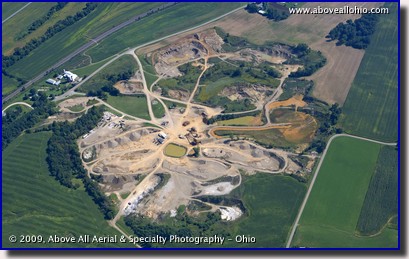 Aerial photo of a sprawling stone quarry