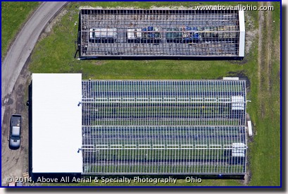 A nearly vertical / straight down aerial view of greenhouses in Celeryville, OH.